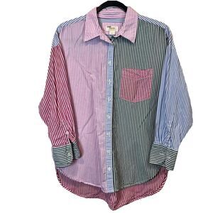 Anthropology Multicolor Striped Button Down Shirt Long Sleeve Oversized Women SP